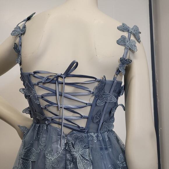 NWT Sky Blue Butterfly Dress Corset Formal Prom Wedding Bridesmaid - Picture 7 of 12